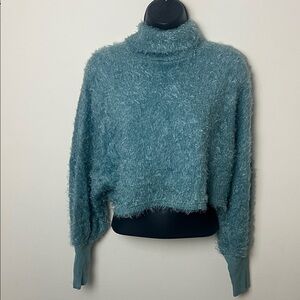 Windsor Teal Fuzzy Turtleneck Sweater Sz L